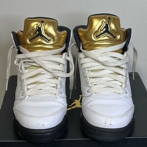 Air Jordan 5 Retro White and Gold Sneakers
